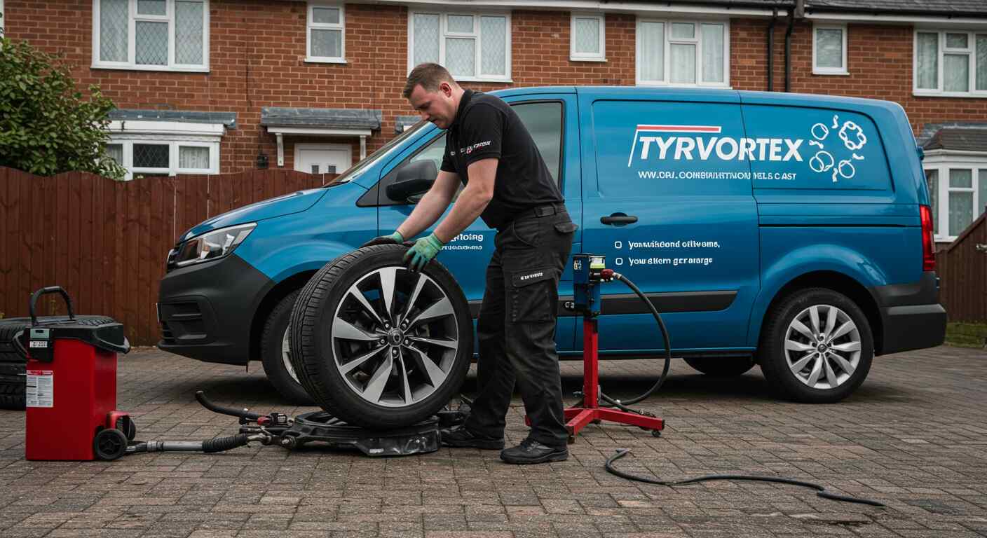 TyreVortex technician replacing a car tyre at a customer's home in Leeds 